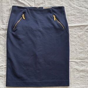 Michael Kors Dark Blue Pencil Skirt with Gold Zippers